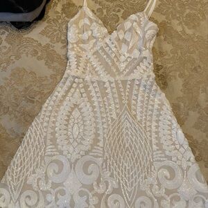 Super down Beaded White Sheer A-Line Dress